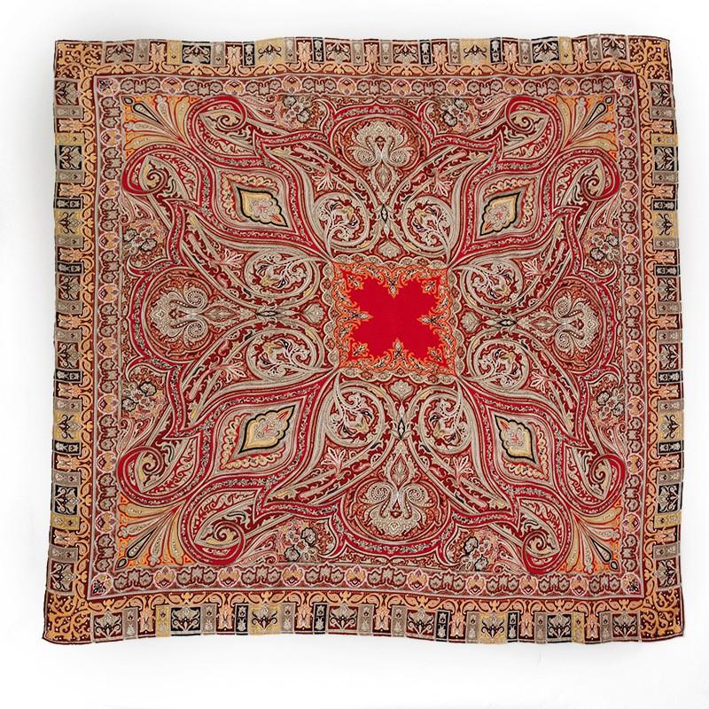 Womens Silk Scarf Gift Set Retro Ethnic Style Square 105x105cm Mulberry Shawl
