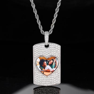 European & American Hip Hop Dog Tag Necklace with Zircon Inlay - Customizable Fashion Pendant