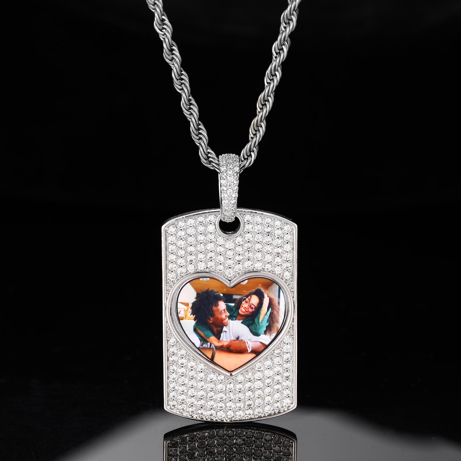 European & American Hip Hop Dog Tag Necklace with Zircon Inlay - Customizable Fashion Pendant
