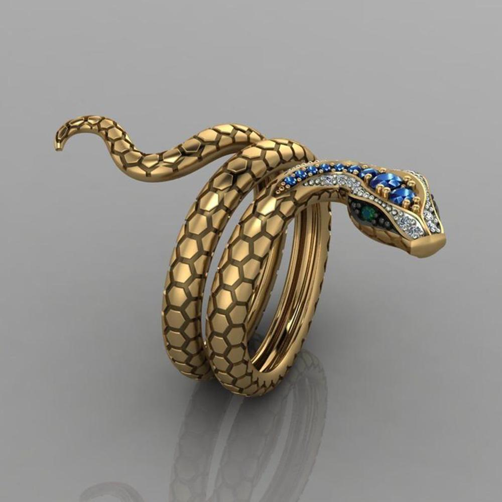 Anillo Serpiente Creativo con Zirconia Zafiro Microincrustada, Retro Exagerado Serpiente Espíritu