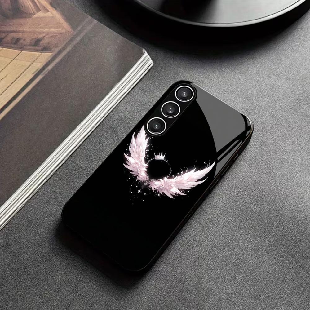 Cartoon Pink wings Little Angel Characters PhoneCase Glass PhoneCase for Samsung Galaxy S26 S25 S24 S23 S22 S21 FE,Ultra,Plus