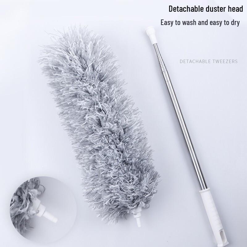 Curved Long-Handle Retractable Fiber Feather Duster for Car and Home Cleaning