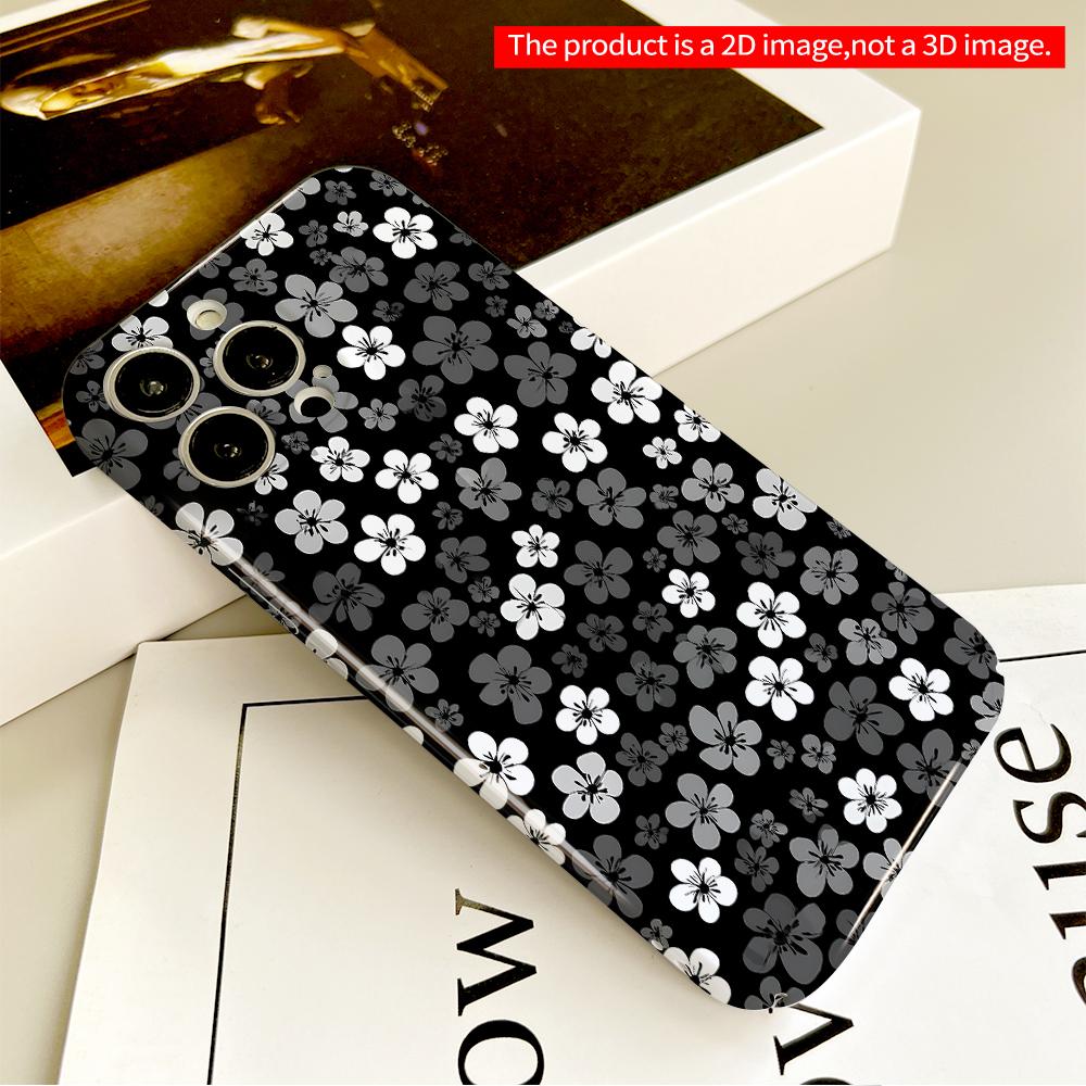Monochrome Floral Pattern Phone Case All inclusive film hard phone case, compatible with iPhone 18 Pro Max 17 16 15 14 13 12 11
