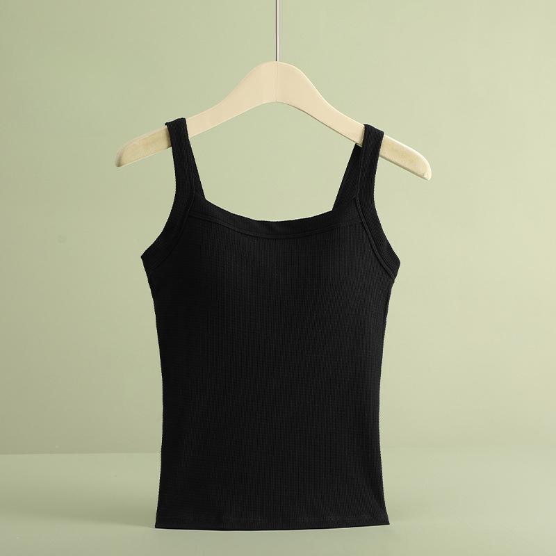 Strap Vest, Women's Interior with Chest Cushion Integrated Design Knitted Square Neck and Beautiful Back Undercover Underwear for Wearing Outside