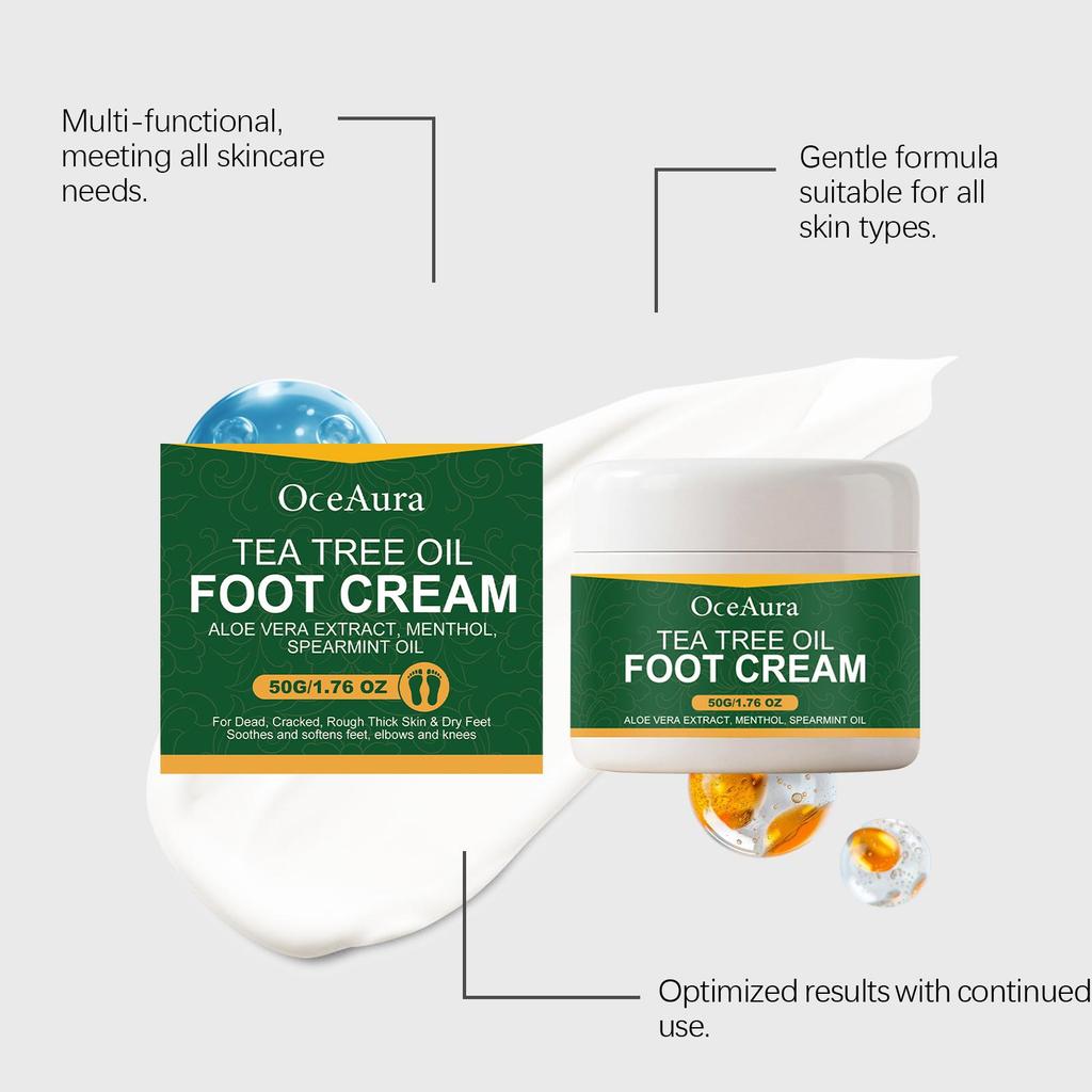 ceAura Tea Tree Oil Foot Cream Gentle Ingredients Moisturize and Care for Foot Skin, Comfortable and Non-stick Daily Convenient Care 50g
