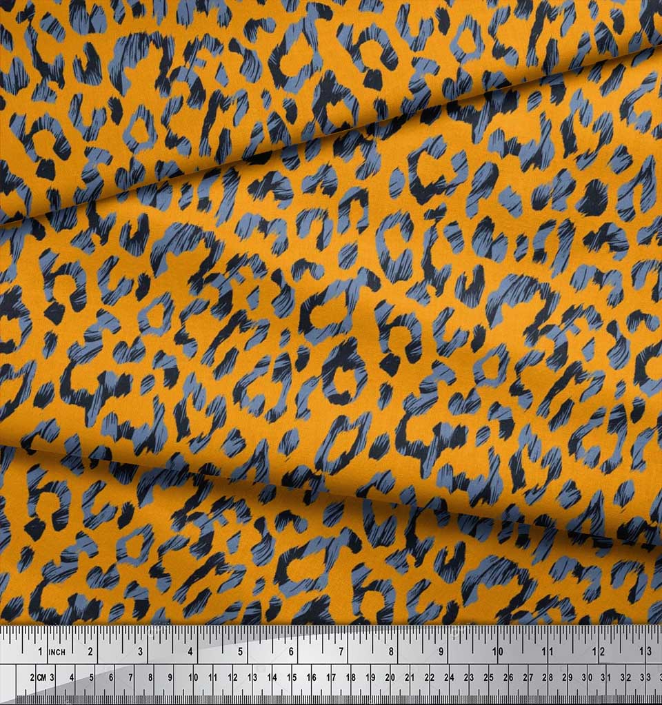Soimoi Japan Crepe Satin Fabric Leopard Animal Skin Printed Craft Fabric by the metre 42 Inch