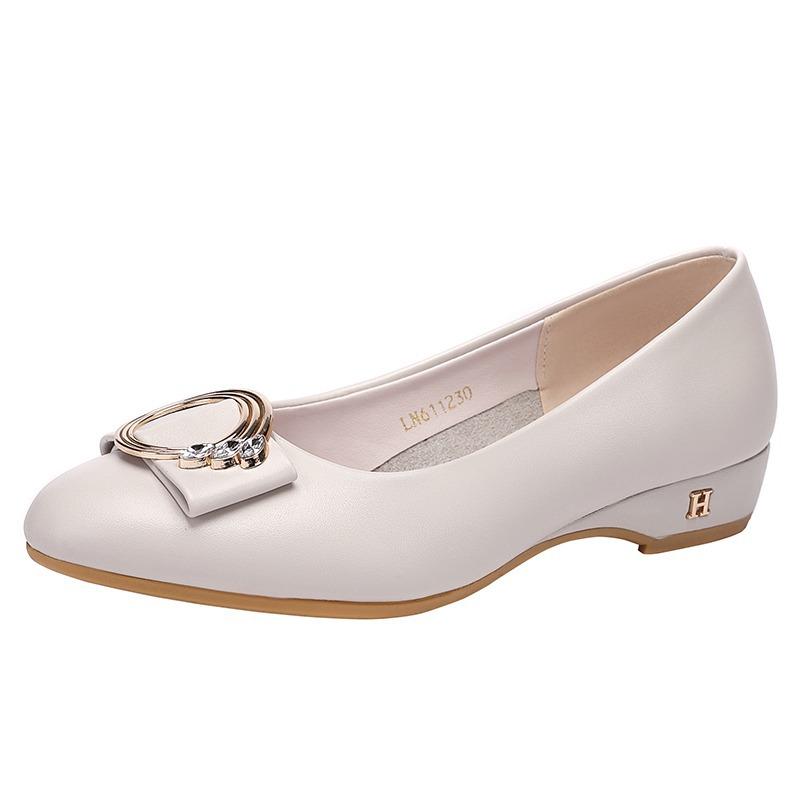 2025 Spring And Autumn Mid-heel Single Shoes Women's Middle-aged Women's High-heeled Soft-soled Leather Shoes For Mothers