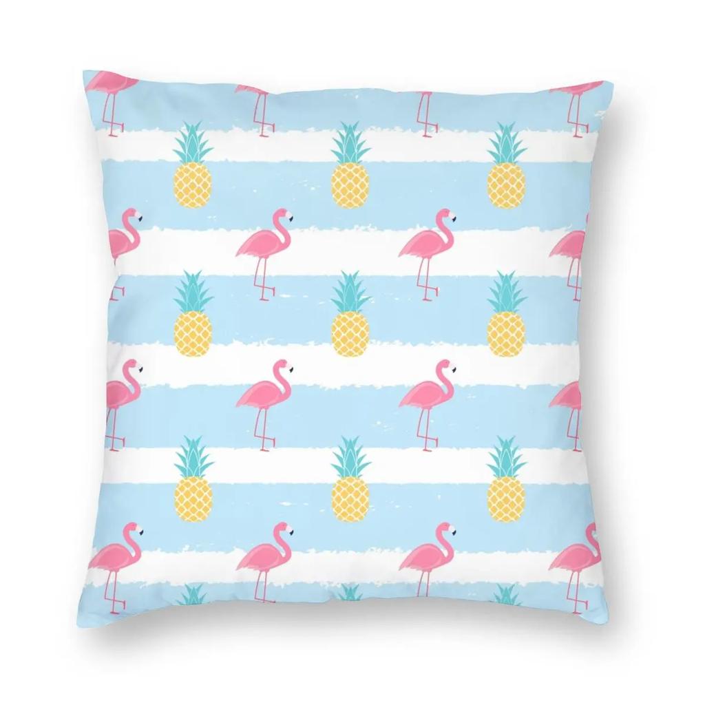 Pineapple And Flamingo Pillowcase Printing Polyester Cushion Cover Decorative Pink Bird Pillow Case Cover Home Square X
