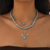 Adjustable Geometric Turquoise Beaded Necklace Multi Layered Clavicle Chain Neck Jewelry for Stylish Outfits