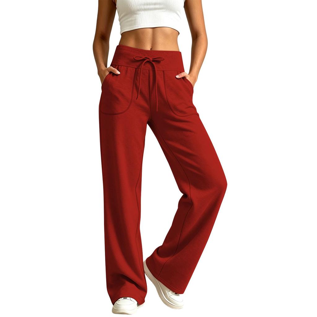 Damen Freizeit Locker Geschnittene Weite Beine Jogginghose Kordelzug Taille Mit Taschen Bequeme Lange Loungehosen