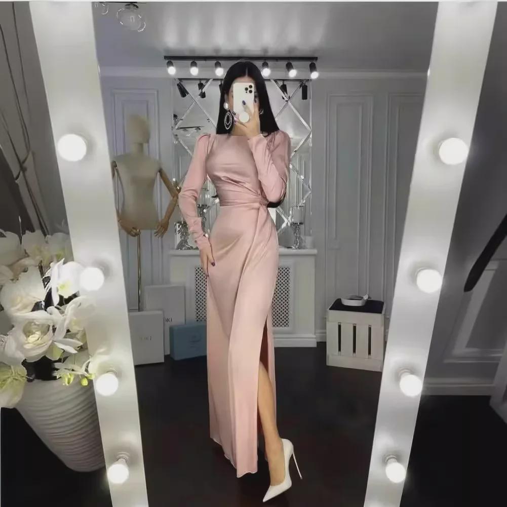 Elegant Spring/Summer Long Sleeve Waist-Tied Dress with Slit