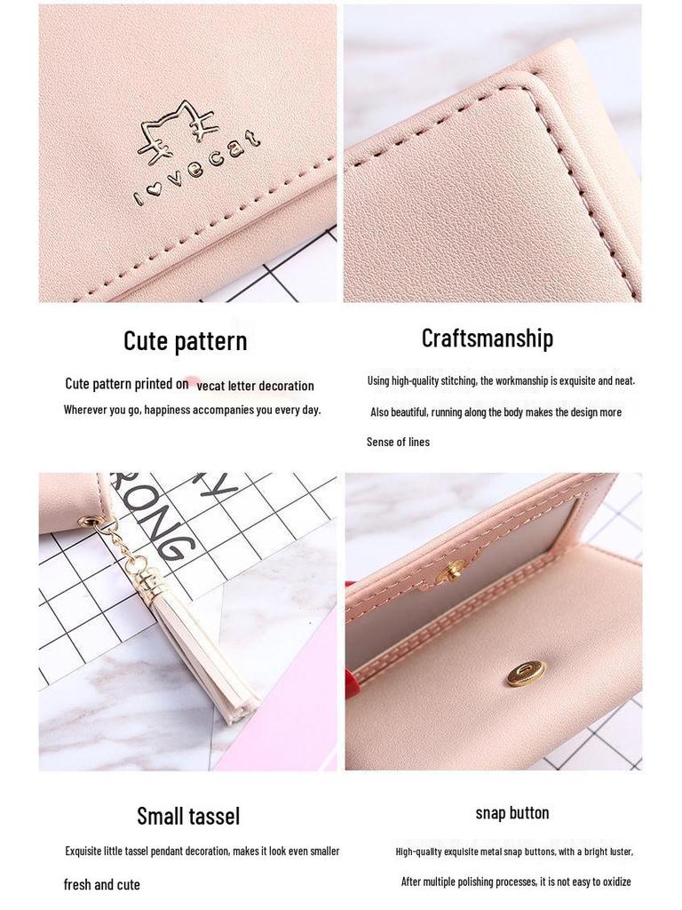 Women's Mini Korean Style Folding Wallet - Cute, Multi-Card Slot Coin Purse for Students