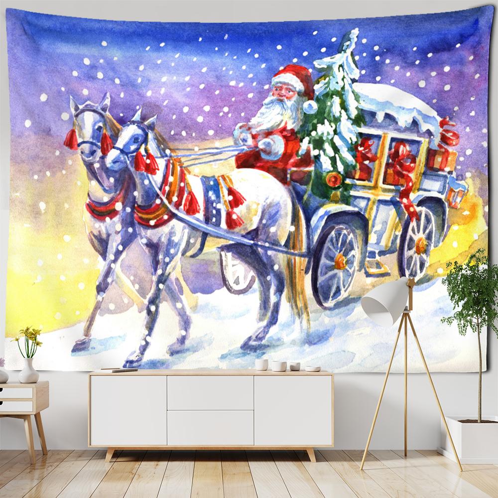 Santa and Sleigh Tapestry Wall Hanging Cartoon Illustration Witchy Christmas Girls Dorm Home