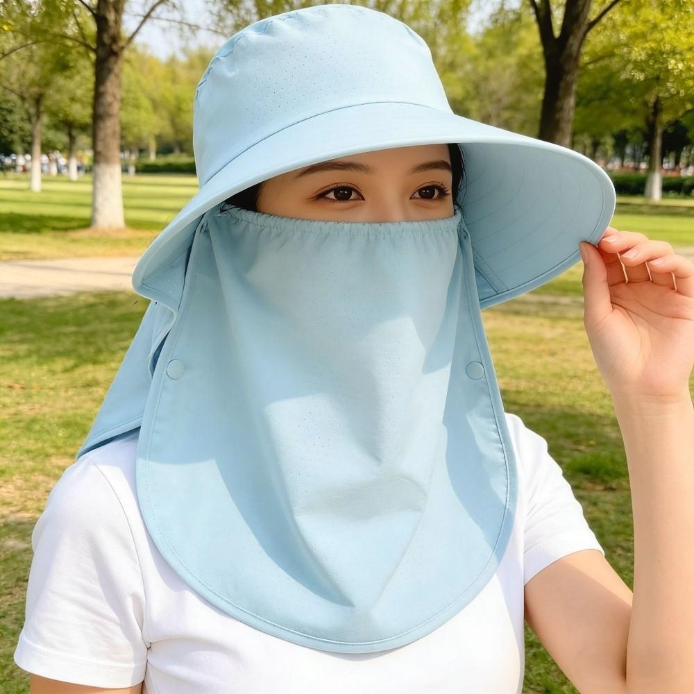 Solid Color Sunshade Sun Hat Wide-Brimmed Neck Protection Cap Windproof Rope Shawl Mask Hat  Travel