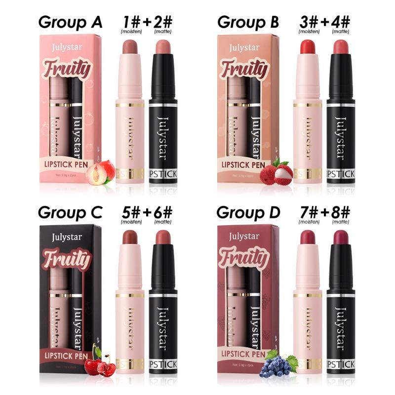 Fruit Flavor Moisturizing Beauty Gloss Lipstick Lasting waterproof Matte Mist Top Two lipstick