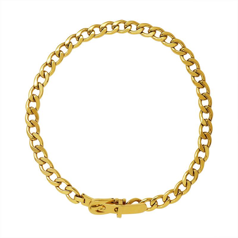 Exaggerated European-American Belt Buckle Necklace: NK Chain Clavicle Titanium Steel 18k Gold Choker for Women - P981
