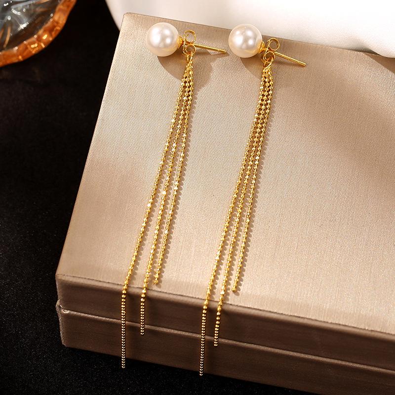 Banyan Tree S925 Silver Long Pearl Tassel Earrings for Women