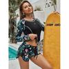2026 New Women Long Sleeve Rash Guard, Printed UPF Sun Protection Swimsuit, Conservative Square Leg Dive Suit