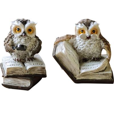 HIGHAWK Owl Figurine, Animal Mascot, Cute Mini Entrance Ornament, Resin Decor, Set of 2, Small Owls