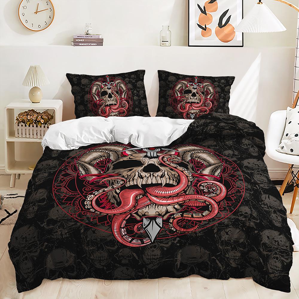 Bett Dreiteiliges Skelett-Set Rose Bettbezug Zweiteiliges Schlafzimmer