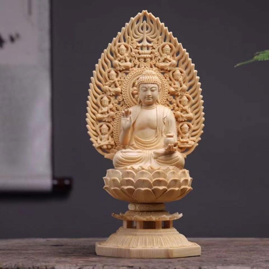 Wooden Buddha statue of Yakushi Nyorai (Medicine Buddha), made of high-quality cypress wood, for protection against illness and misfortune (Tendai, Sh