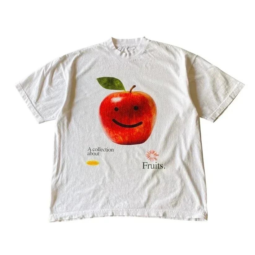 Summer New Fashion Retro Men's T Shirt Fun Fruit Print Tops Cotton Short Sleeve Casual Women Streetwear Round Neck Tees Tops
