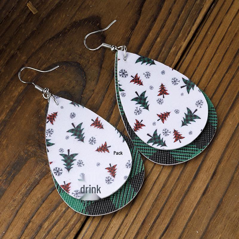 

Красные и черные клетчатые серьги-капли для Рождества из ПУ-кожи