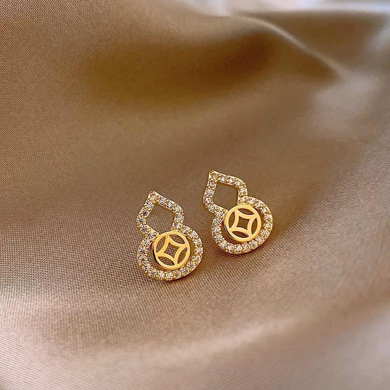 

Micro-inlaid Gold Gourd Pure Needle Earrings New Niche Earrings Gold High-end Earrings