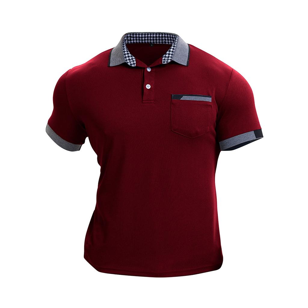 Men's Solid Color Button Pocket Lapel Short Sleeve Top Men's Casual Fashion Shirt