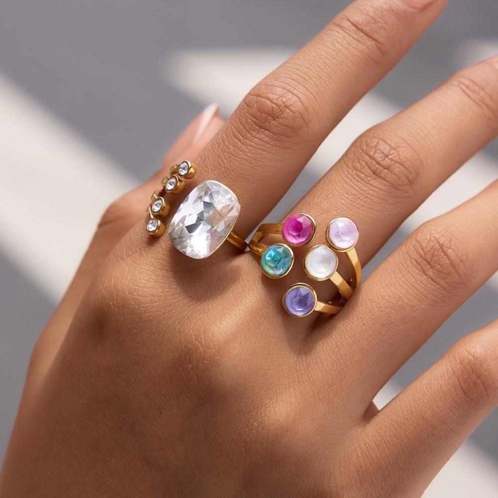 Elegant Open Ring Stainless Steel Finger Ring New Geometric Crystal Ring Jewelry Gift