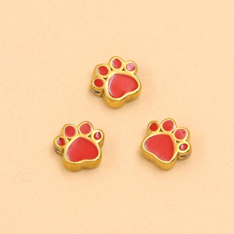 6 Colors Double-Sided Dog Paw Charms: 7x7mm Gold Enamel Stainless Steel Beads for DIY Jewelry