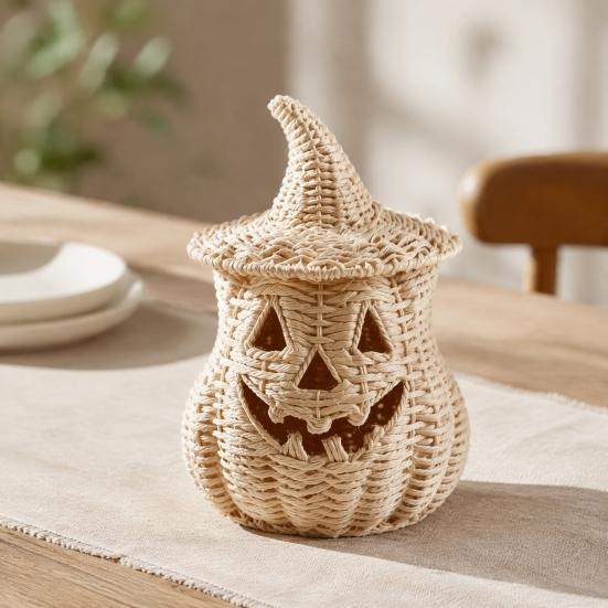 Pompoenvorm Decoratie Halloween Spookachtige Opbergdoos, Hars Jack-O-Lantern Theelicht Sculptuur Houder, Hol Tafelblad voor Feest