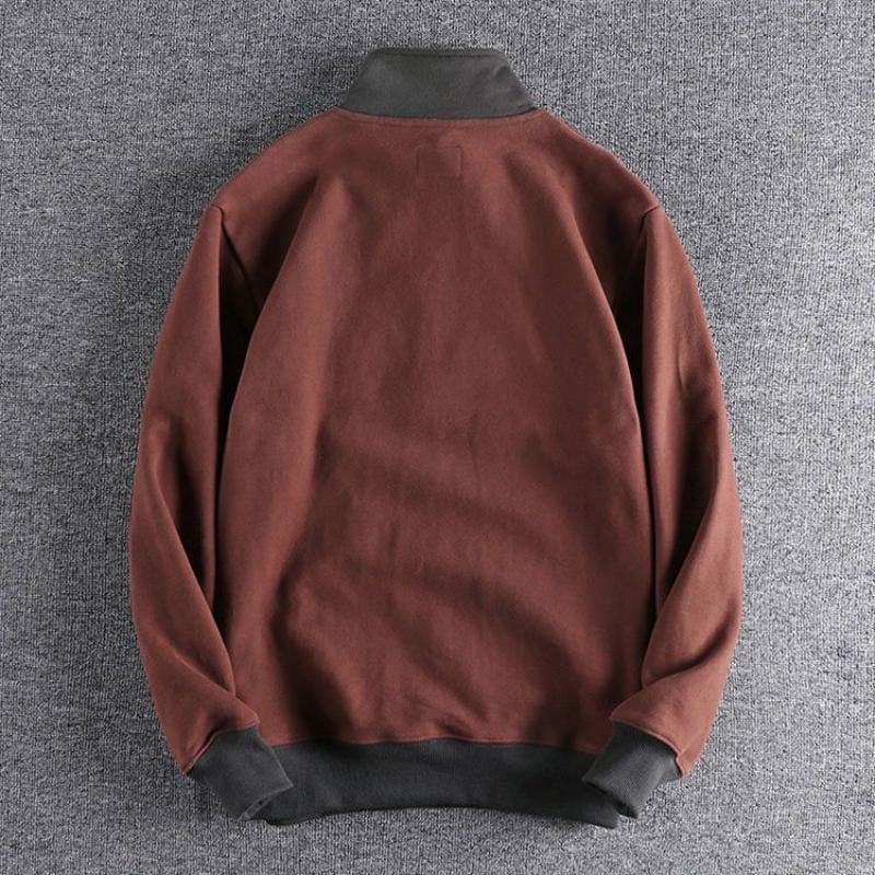 Men Autumn Winter New Style Loose Stand Collar Half Zip Trendy Sweatshirt Fleece Lined Thickened Color Block Casual Top Jacket