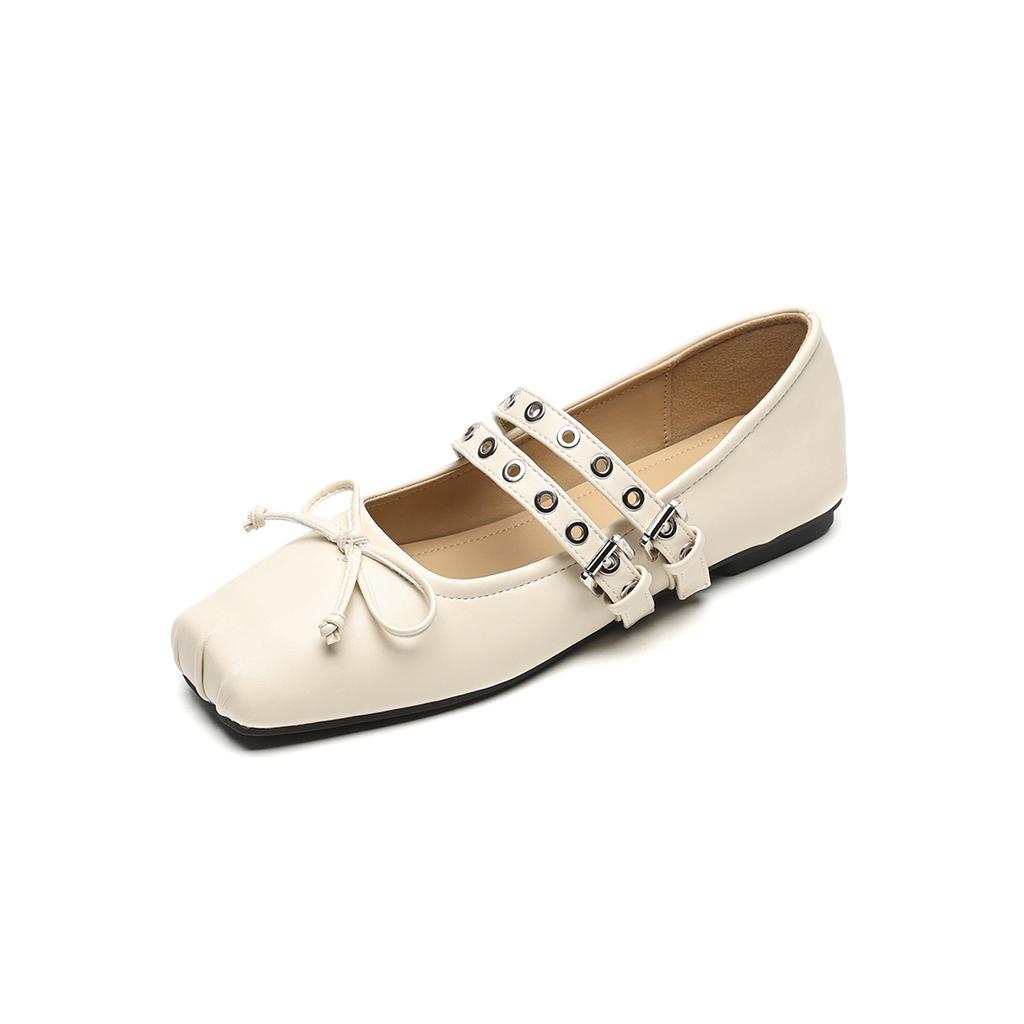 Weiwei Women's 1516-16 Square Head Single Shoes Women's Flat Bottom Shallow Mouth Bow Soft Sole Ballet Shoes with Mary Jane