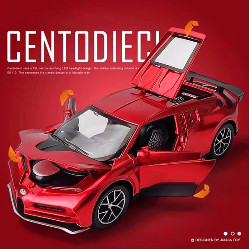 Modèle de voiture moulé sous pression Bugatti Centodieci, échelle 1/32, édition 110e anniversaire, véhicule jouet à tirer avec son et lumière pour enfants, collection pour tout-petits