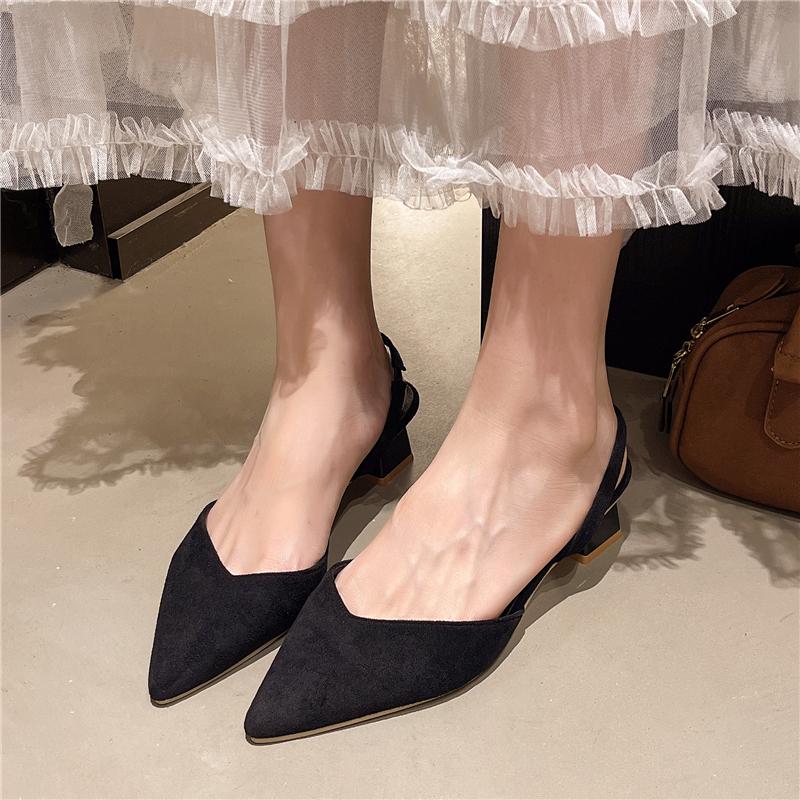Fashion Square Heel Slippers Summer New Pointed Toe Shallow Mouth One Belt Non-slip Wear-resistant Kitten Heel Shoes