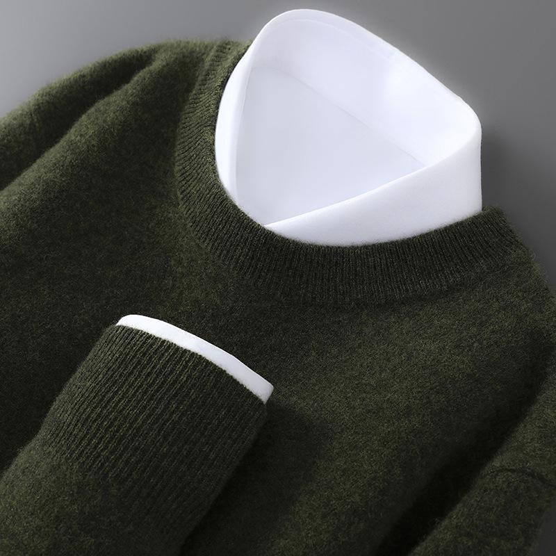 Men's 100% Australian Wool Round Neck Sweater - Casual Business Knitwear for Autumn/Winter