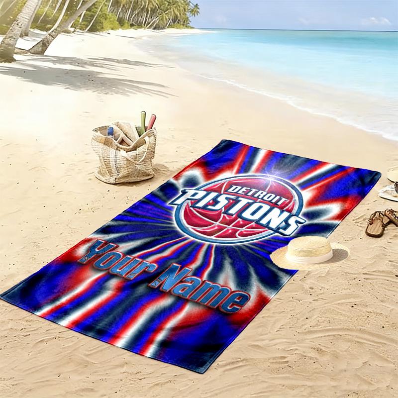 Name Custom Detroit Pistons Print Beach Towel, Large Soft Quick Dry Towel for Beach Camping Swimming