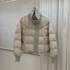 Womens Short Puffer Jacket With 90% White Duck Down Fill Loose Fit Stand Collar Winter Coat Petite