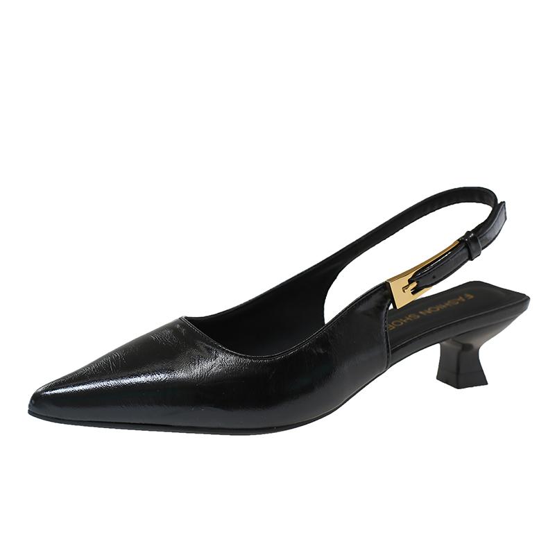 French Retro Temperament Pointed Toe Baotou Sandals Women s Summer 2026 New Single Shoes 35 чёрный