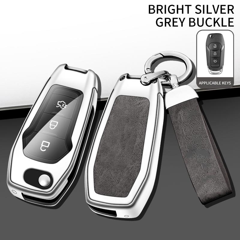 Zinc Alloy Leather Car Key Case Cover Holder Fob Protector Shell For Ford Figo Mondeo 5 Ecosport Puma Fiesta Mk8 Everest Ranger