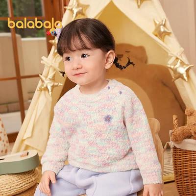 Balabala Girls' Faux Mink Cartoon Knitted Sweater