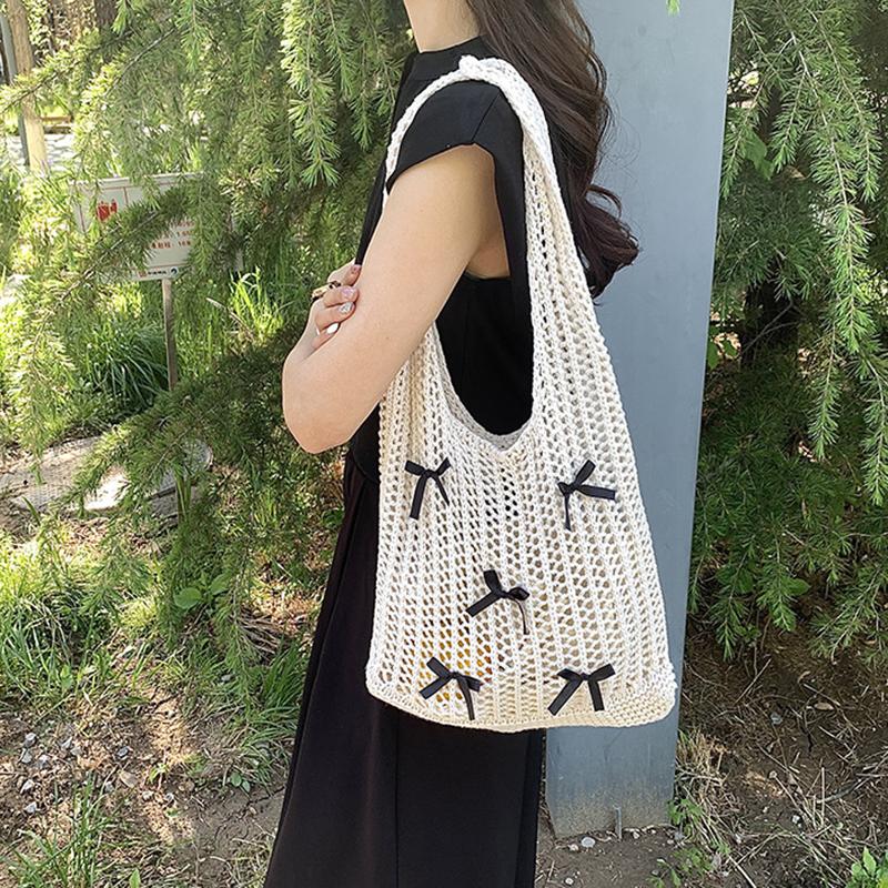 Yogodlns Bow Design Knitting Shopper Shopping Bag Female Shoulder Bags For Women Korean Fashion Soft Handbags Trend Travel Tote Bag