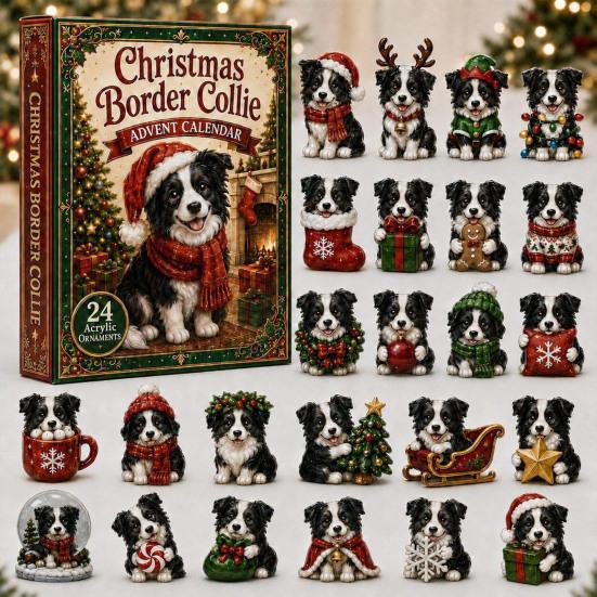 Acrylic Collectible Toys 2026 Dog Christmas Advent Calendar, 24-Day Ornament Set with Mini Puppy New Year Celebration Gift Figures, 2D