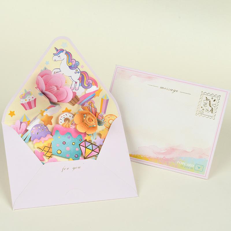 3D Pop-up Flowers Postcard with Envelope Romantic Flower Birthday Christmas Card Paper Greeting Cards Blessing Message Card