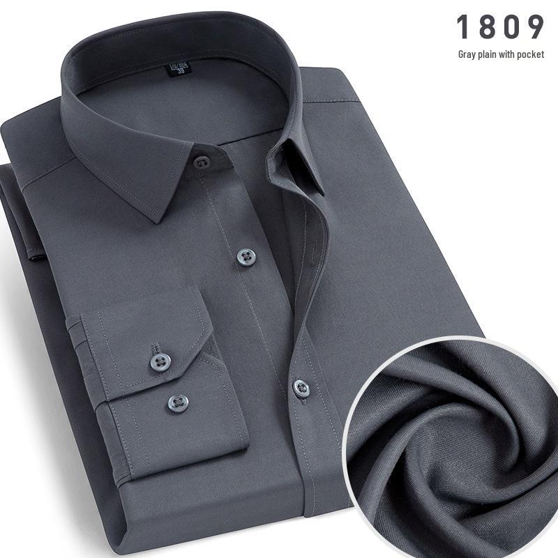 2025 Men's Non-Iron Long Sleeve Blue Striped Shirt: Spring & Autumn Business Wear