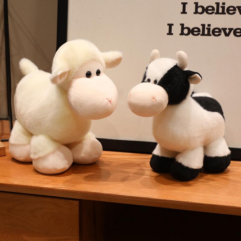 Cute Farm Series Plush Toy Cartoon Cow, Lamb, Little Donkey Doll Movie Stuffed Animals Cute Cattle Doll Home Decor Birthday Gift