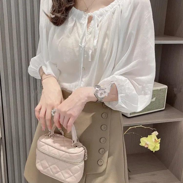 Schickes Dreiviertelarm-Puffärmel-Chiffonhemd für Damen - Stilvolles Sommer-Französisches Design