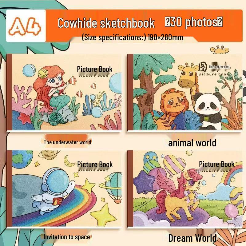 A4 Extra Thick Cartoon Drawing Book for Children – Ink-Proof, Art-Specific Coloring Book for Primary Students