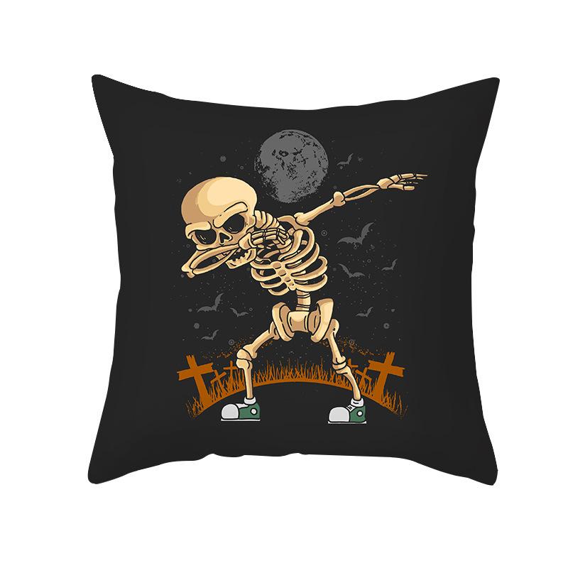 Halloween Pillow Cover Cartoon Skull Cat Sofa Cushion Cover Peach Skin Pillow Cover